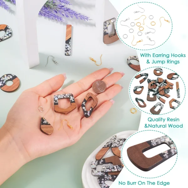 Resin Walnut Wood Pendants With Brass Hooks For DIY Earrings Making - Image 4