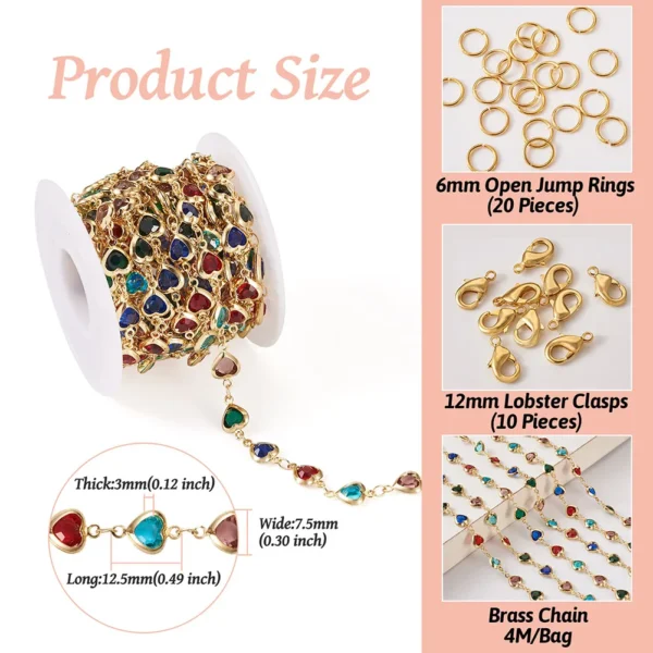 Jewelry Making Kits: Glass Heart Chains with Clasps - Image 3