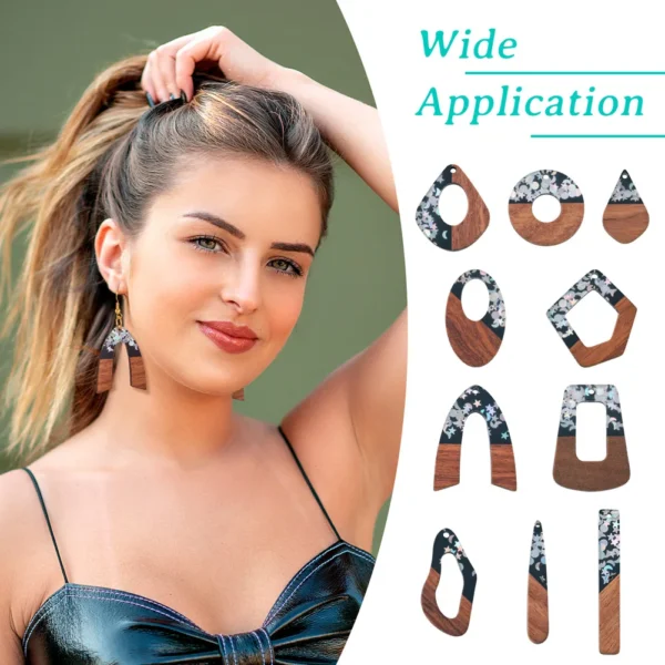 Resin Walnut Wood Pendants With Brass Hooks For DIY Earrings Making - Image 6