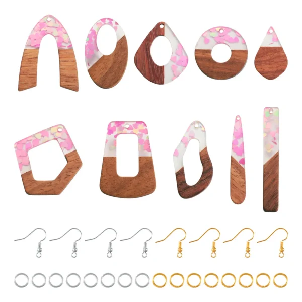 Resin Walnut Wood Pendants With Brass Hooks For DIY Earrings Making